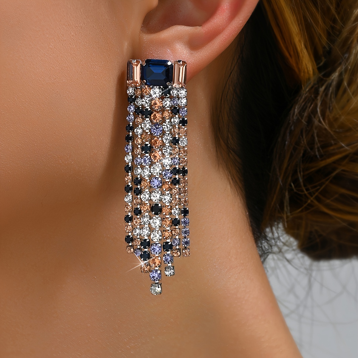 Sparkling Tassel Dangle Earrings with Rhinestones - Perfect for Weddings